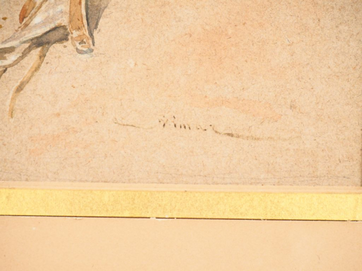 Ecole française XXème. "Bouledogue". Aquarelle gouachée, signée en bas