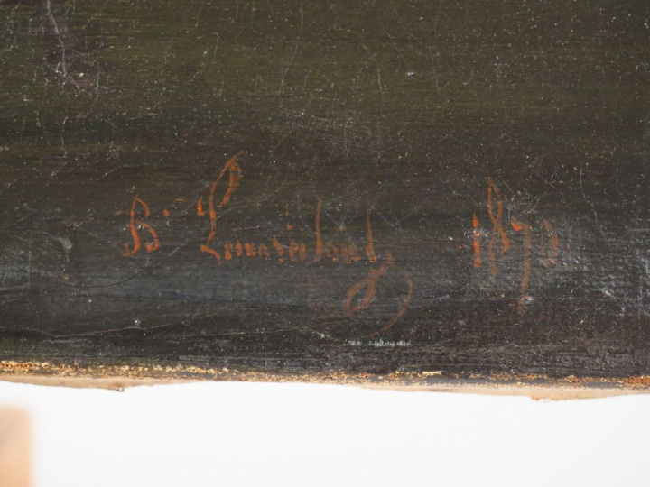 Ecole du Nord XIXème. "Marine nocturne". Huile sur toile, signée en ba