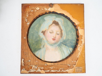 Vente aux enchères Ecole française fin XIXème. "Portrait d'élégante au fichu". Aquarelle 