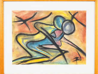 Vente aux enchères Ecole française XXème. "Couple". Dessin monogrammé "BD" en bas à droit