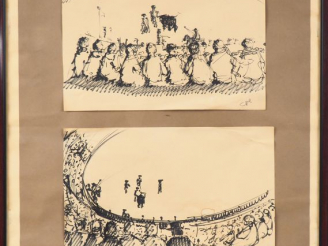 Vente aux enchères Ecole française XXème. "Scènes de corrida". 2 dessins au feutre dans u