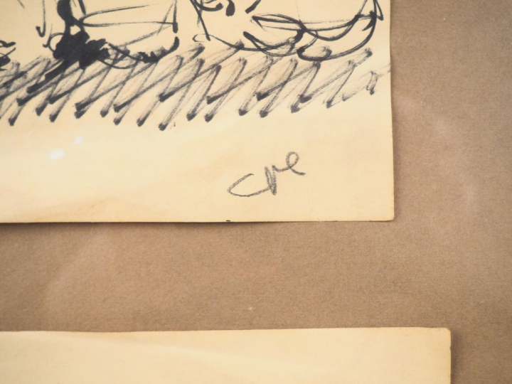 Ecole française XXème. "Scènes de corrida". 2 dessins au feutre dans u