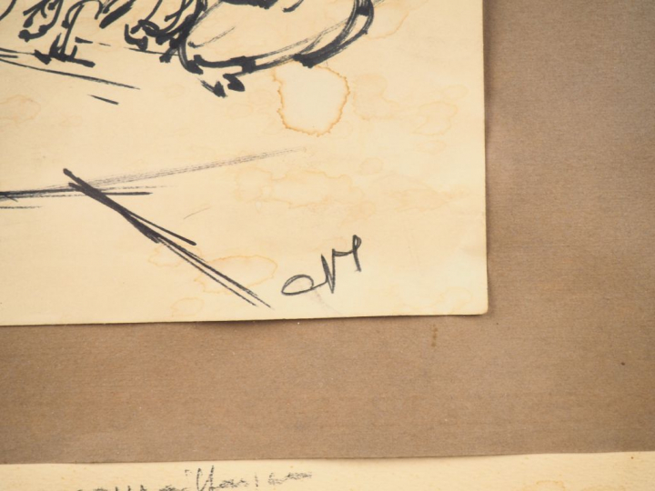 Ecole française XXème. "Scènes de corrida". 2 dessins au feutre dans u