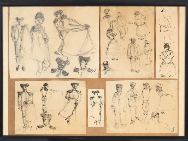Ecole française XXème. "Etudes de matador". 6 dessins dans un même enc