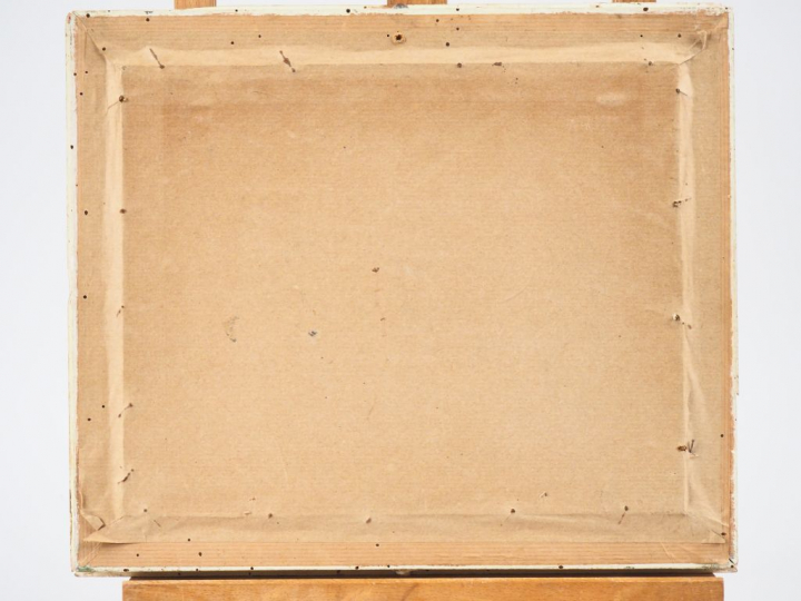 Ecole française XXème. "Bord de canal". Pastel, signé en bas à droite.