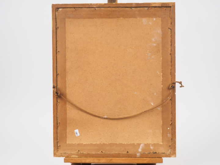 Ecole française XIXème. "Jeune élégante et son page". Aquarelle, signé