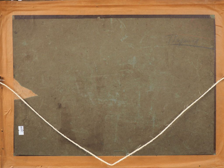 Ecole française XIXème.  "Bergère et son troupeau devant une chaumière