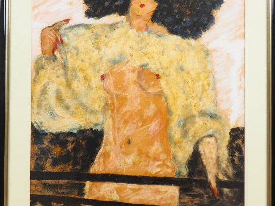 Fernand ROUX. "Nue au balcon". Huile sur papier, signée en bas. Dim. (