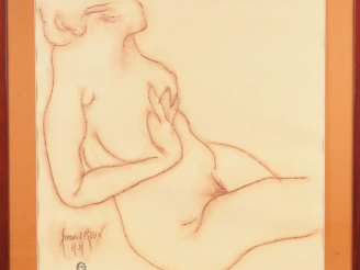 Vente aux enchères Fernand ROUX.  "Nu". Sanguine, signée en bas à gauche. Dim. (à vue) : 