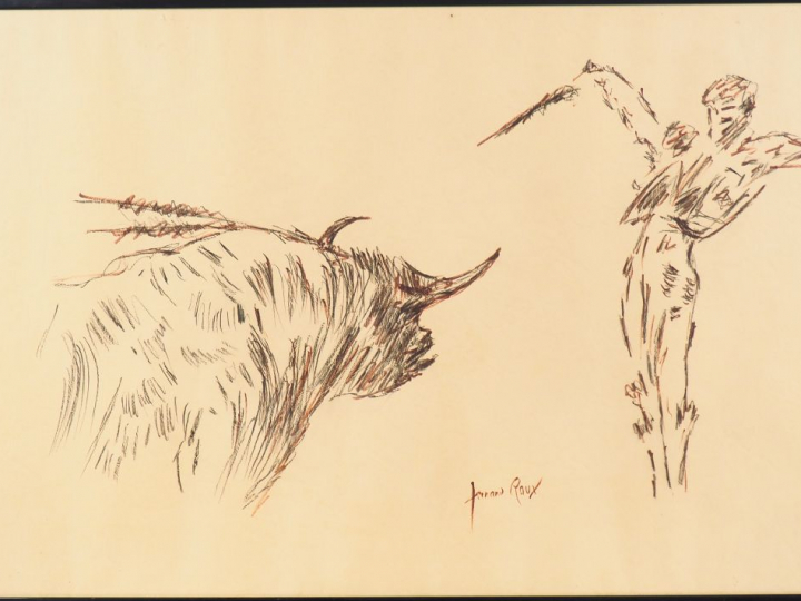 Fernand ROUX. "Picador". Dessin en couleur signé en bas. Dim. 69 x 99 