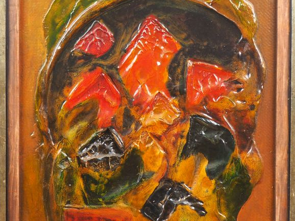 Fernand ROUX. "Visage féminin de profil". Technique mixte. Dim. 82 x 6