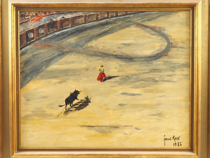 Fernand ROUX. "Le cinquième toro". Huile sur toile, signée en bas à dr
