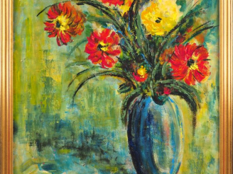 Vente aux enchères Fernand ROUX. "Bouquet de fleurs dans un vase". Huile sur toile, signé