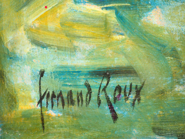 Fernand ROUX. "Bouquet de fleurs dans un vase". Huile sur toile, signé