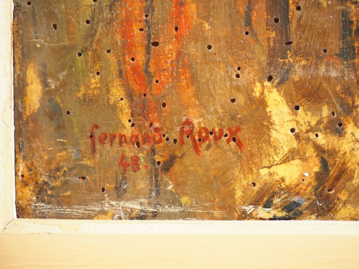 Fernand ROUX.  "Portrait d'homme". Huile sur panneau, signée en bas à 