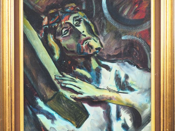 Fernand ROUX. "Le Christ portant la croix". Huile sur toile, signée en