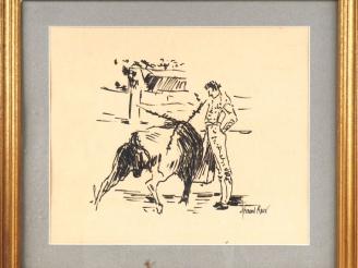 Vente aux enchères Fernand ROUX. "Litzi con la muleta". Dessin, signé en bas à droite, ti