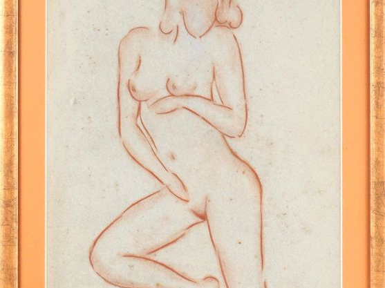Fernand ROUX. "Jeune fille dénudée". Sanguine signée en bas à droite. 
