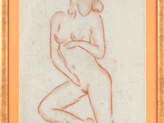 Vente aux enchères Fernand ROUX. "Jeune fille dénudée". Sanguine signée en bas à droite. 