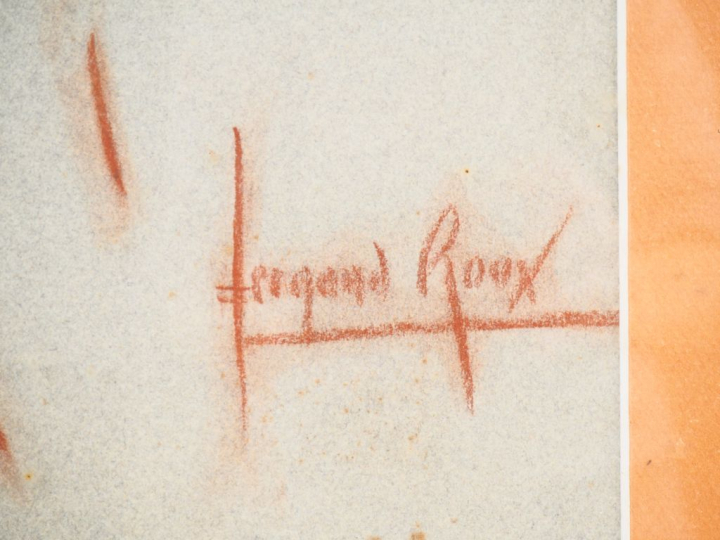 Fernand ROUX. "Jeune fille dénudée". Sanguine signée en bas à droite. 