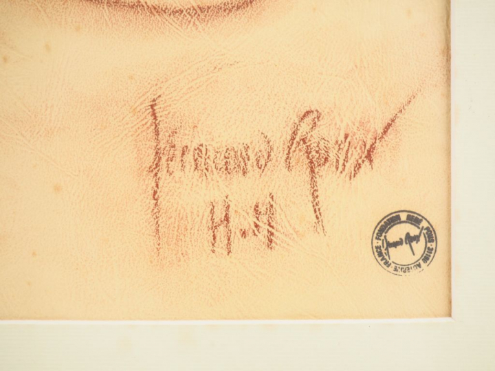 Fernand ROUX. "Couple enlacé". Dessin, signé en bas à droite. Dim. 43,