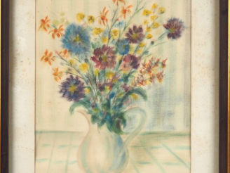 Vente aux enchères Fernand ROUX. "Bouquet de fleurs". Pastel signé en bas à gauche. Dim. 