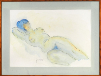 Vente aux enchères Fernand ROUX. "Nu bleu". Aquarelle, signée en bas à gauche. Dim. (à vu