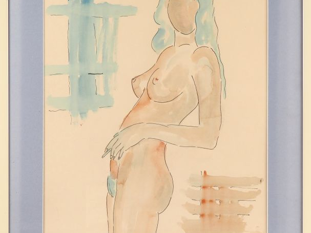 Fernand ROUX. "Pause cigarette". Aquarelle, signée en bas à gauche. Di