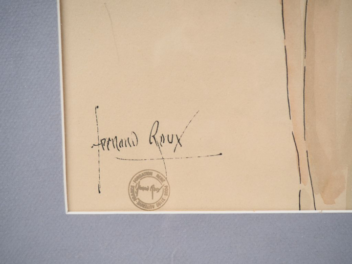 Fernand ROUX. "Pause cigarette". Aquarelle, signée en bas à gauche. Di