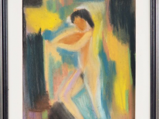 Vente aux enchères Fernand ROUX. "Nu dans un paysage abstrait". Fusain, signé en bas à dr