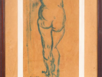 Vente aux enchères Fernand ROUX. "Nu de dos". Fusain, signé en bas à gauche. Dim. 49 x 31