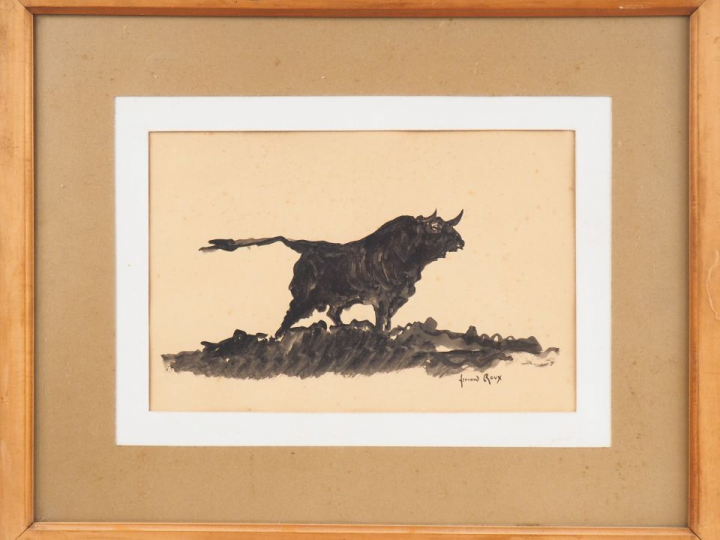 Fernand ROUX. "Toro bravo". Aquarelle, signée en bas à droite. Dim. 25