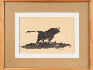 Vente aux enchères Fernand ROUX. "Toro bravo". Aquarelle, signée en bas à droite. Dim. 25