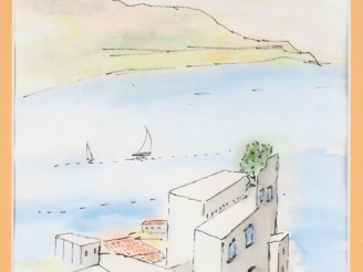Vente aux enchères Fernand ROUX. "Vue de bord de mer". Aquarelle, signée en bas à droite.