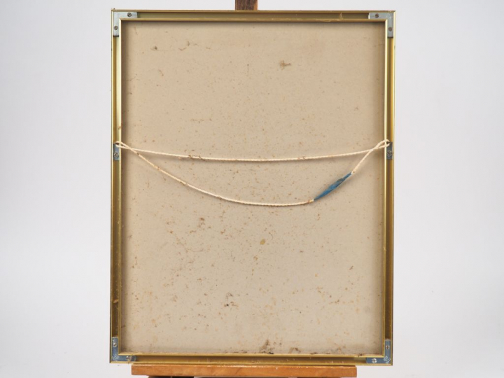 Fernand ROUX. "Taureau de combat dans une arène". Aquarelle, signée en