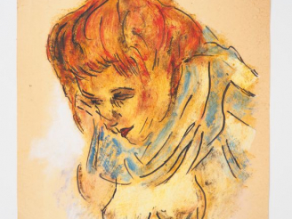 Vente aux enchères Fernand ROUX. "Portrait de femme". Technique mixte, signée en bas à dr