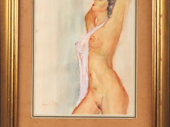 Fernand ROUX. "Nu voilé". Aquarelle signée en bas à gauche.  Dim. 27 x