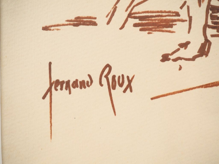 Fernand ROUX. "Scène de tauromachie". Dessin, signé en bas à gauche. D