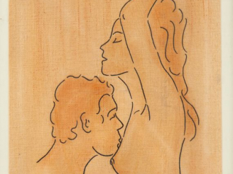 Vente aux enchères Fernand ROUX. "Couple". Dessin, signé en haut à gauche. Dim. 35 x 25 c