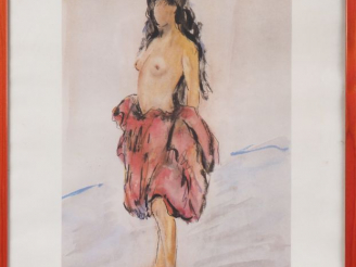 Vente aux enchères Fernand ROUX. "Portrait de jeune fille en pied". Lithographie numéroté