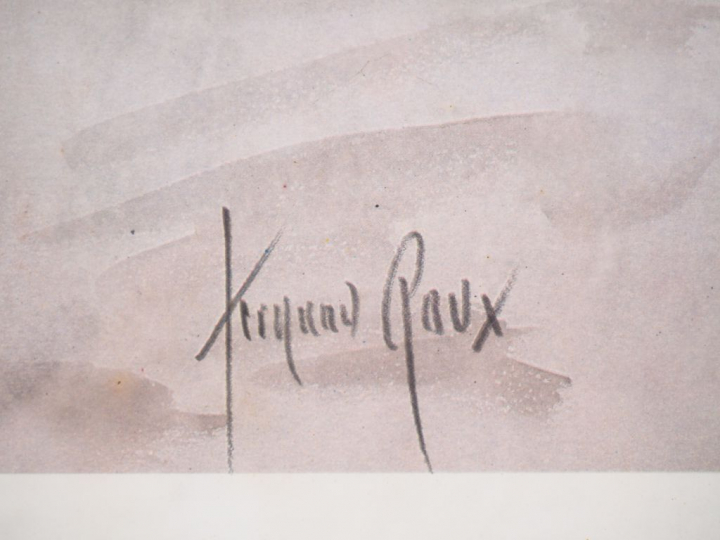 Fernand ROUX. "Portrait de jeune fille en pied". Lithographie numéroté