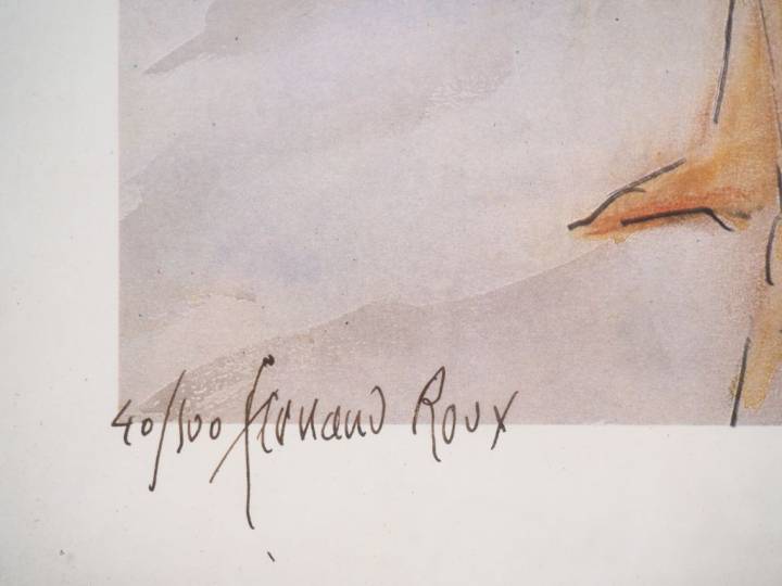 Fernand ROUX. "Portrait de jeune fille en pied". Lithographie numéroté