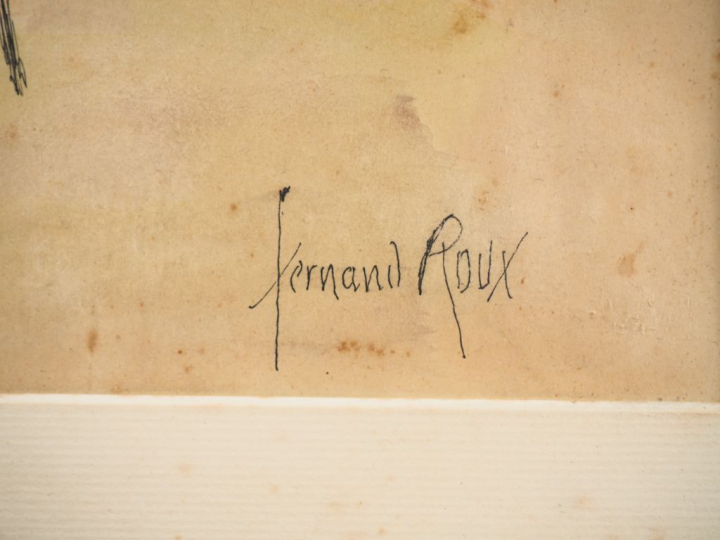 Fernand ROUX. "Barques sur la plage". Aquarelle, signée en bas à droit