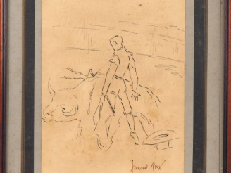 Vente aux enchères Fernand ROUX. "Scène de corrida". Dessin signé en bas à droite. Dim. (