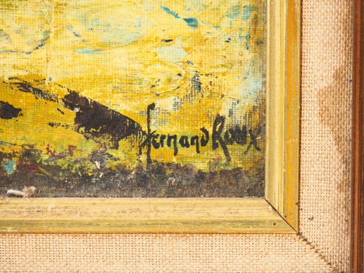 Fernand ROUX. "Vue de la côte à Palma". Huile sur panneau, signée en b