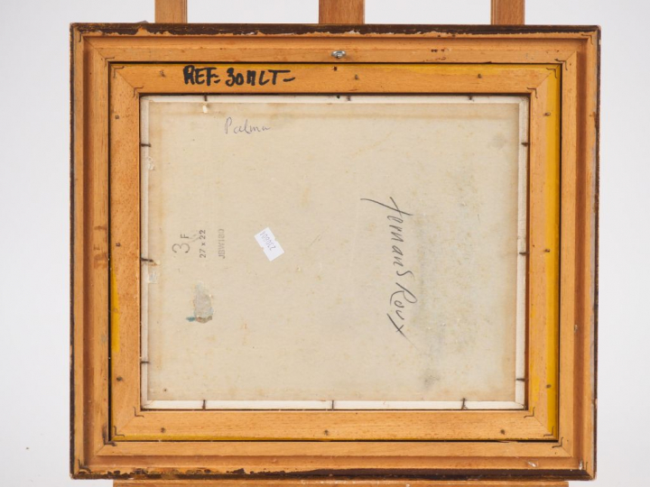 Fernand ROUX. "Vue de la côte à Palma". Huile sur panneau, signée en b