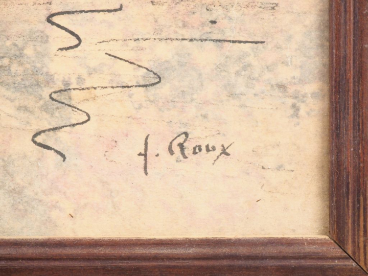 Fernand ROUX. "Pêcheur en bord de mer". Dessin, signé en bas à droite.