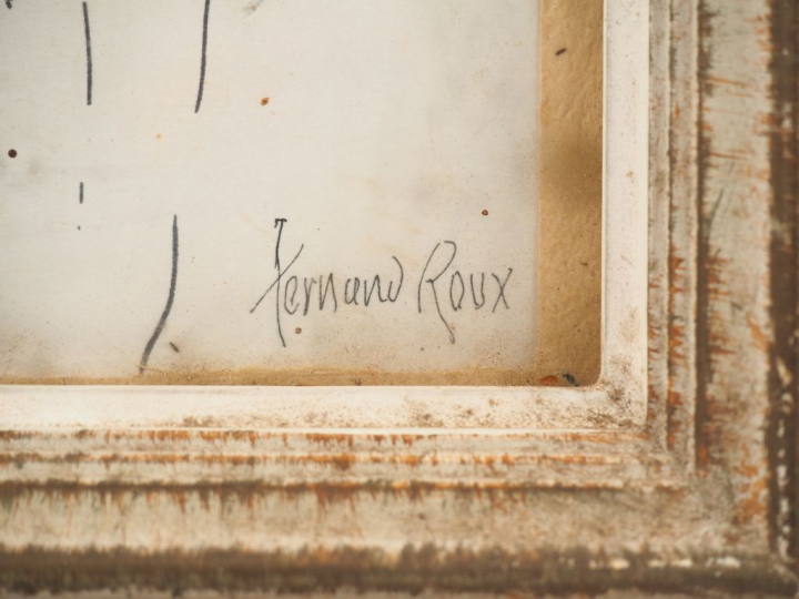 Fernand ROUX. "Nu stylisé". Dessin, signé en bas à droite. Dim. (à vue