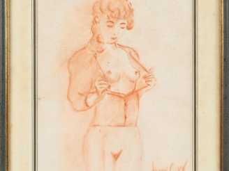 Vente aux enchères Fernand ROUX. "Portrait de jeune fille". Sanguine, signée en bas à dro