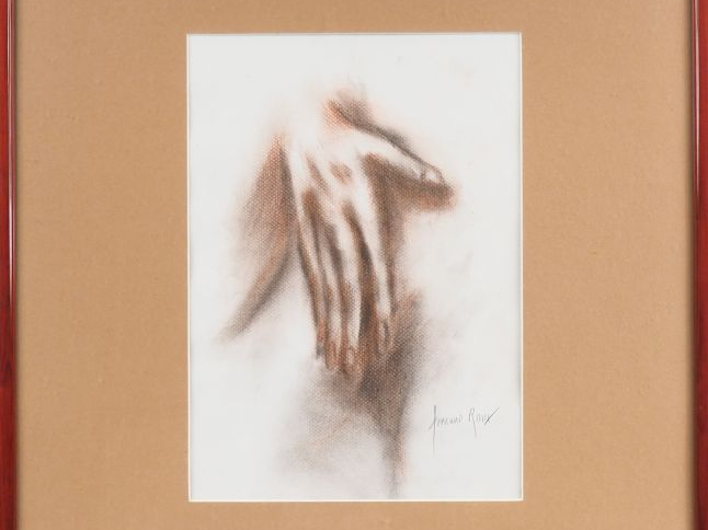 Fernand ROUX. "La main nue". Dessin signé en bas à droite, titré au do